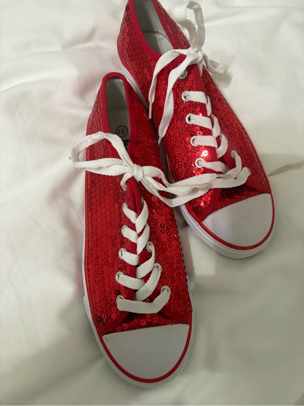 Women's Red Sequin Low-Top Lace-Up Sneakers -Never Worn, Size 10